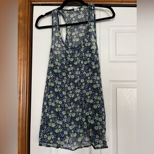 Floral Sheer Long Racerback Top with Pocket